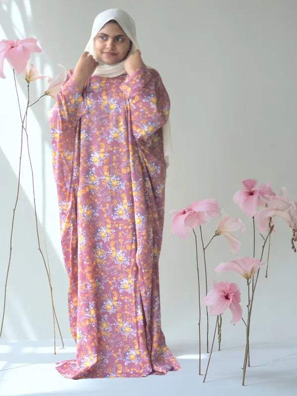 Pink_Cotton_Blend_Floral_Print_Abaya_For_Women