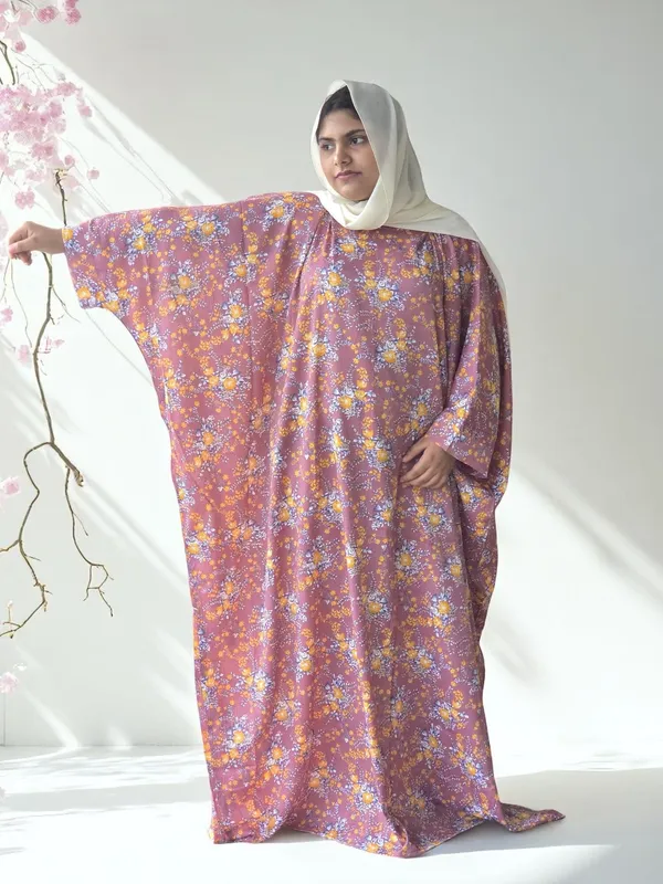 Pink_Cotton_Blend_Floral_Print_Abaya_For_Women