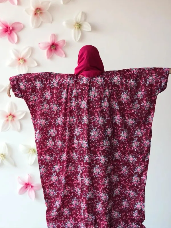 Maroon_Cotton_Blend_Floral_Print_Abaya_For_Women