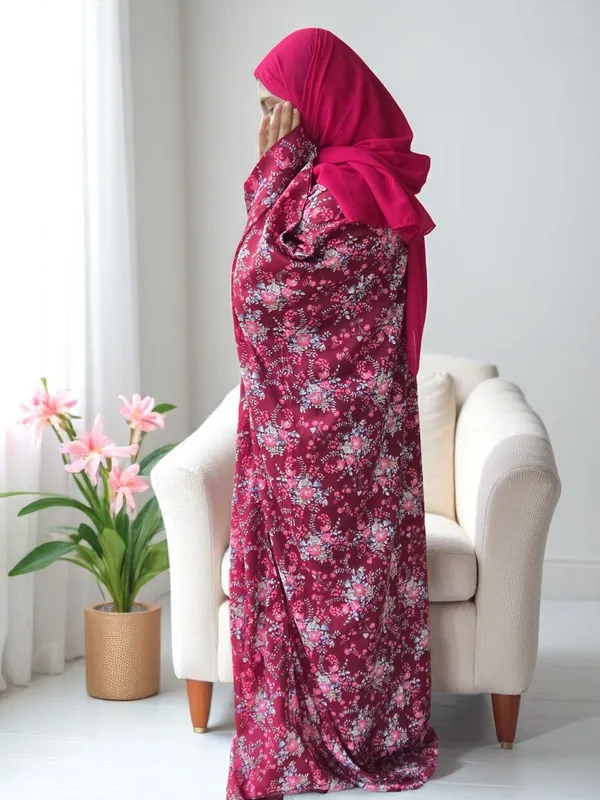 Maroon_Cotton_Blend_Floral_Print_Abaya_For_Women
