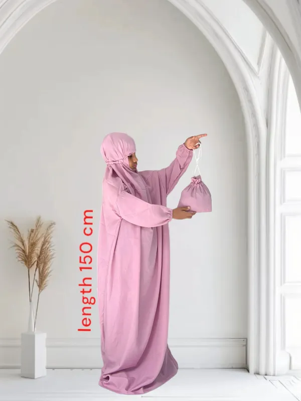Pink_Crepe_Solid_Abaya_With_Hijab_For_Baby_Girls