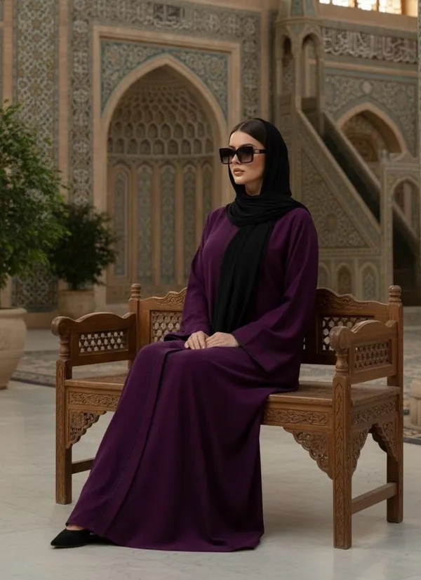 Abaya_for_women_In_Purple_Colour_and_Lace_With_Shawl