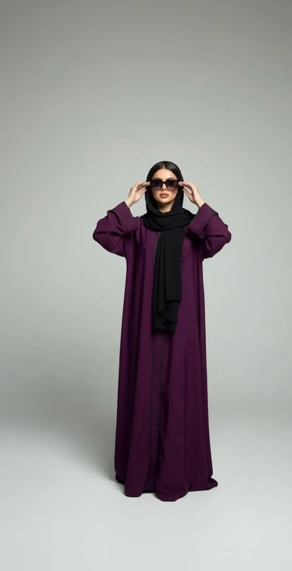 Abaya_for_women_In_Purple_Colour_and_Lace_With_Shawl