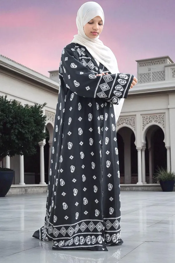 Black_Cotton_Blend_Solid_Abaya_With_Hijab_For_Women