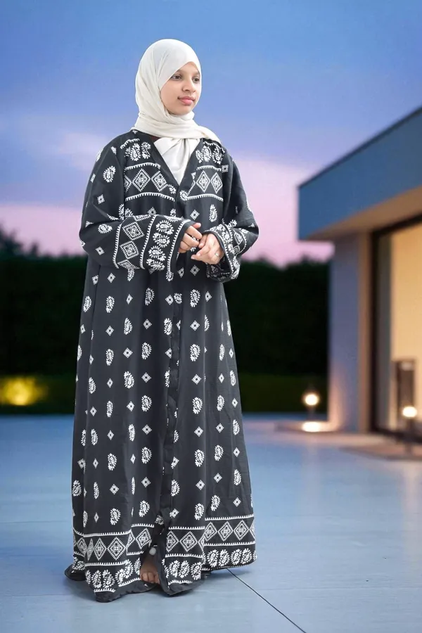 Black_Cotton_Blend_Solid_Abaya_With_Hijab_For_Women