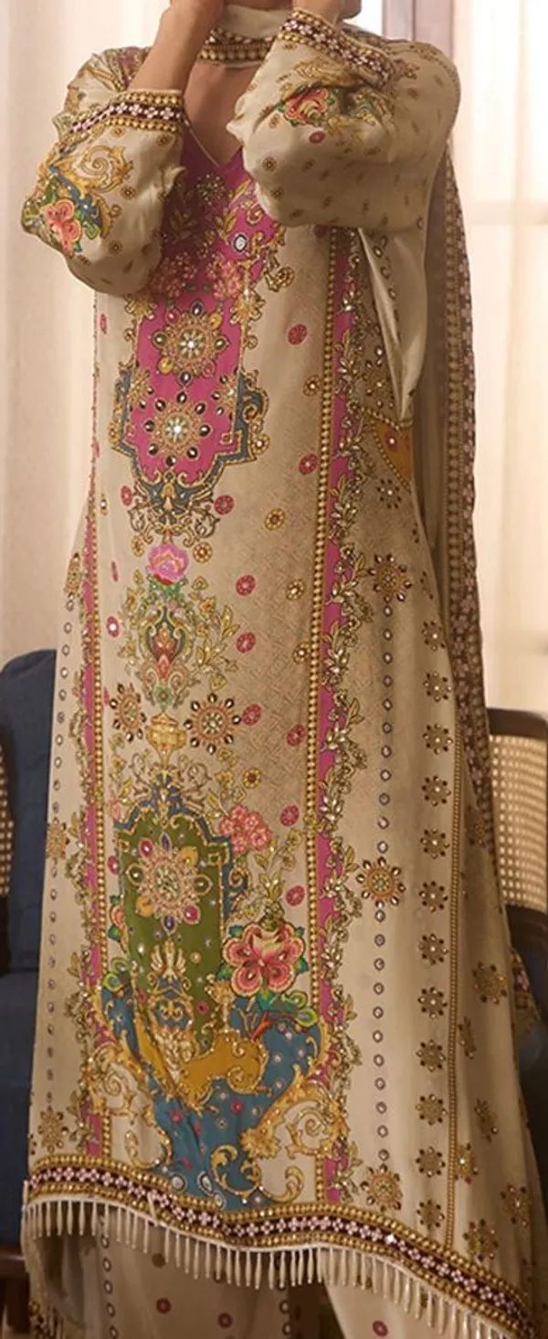 Brown_Pink_Green_Floral_Silk_Crepe_C-Cut_Kurta_Palazzo_Set