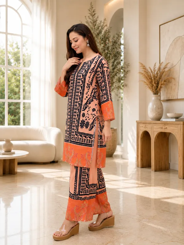 Women’s_Black_Orange_Geometric_Printed_Silk_Blend_Co-Ord_Set