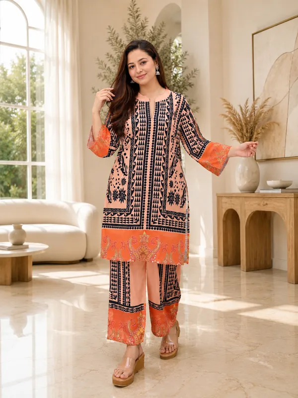 Women’s_Black_Orange_Geometric_Printed_Silk_Blend_Co-Ord_Set
