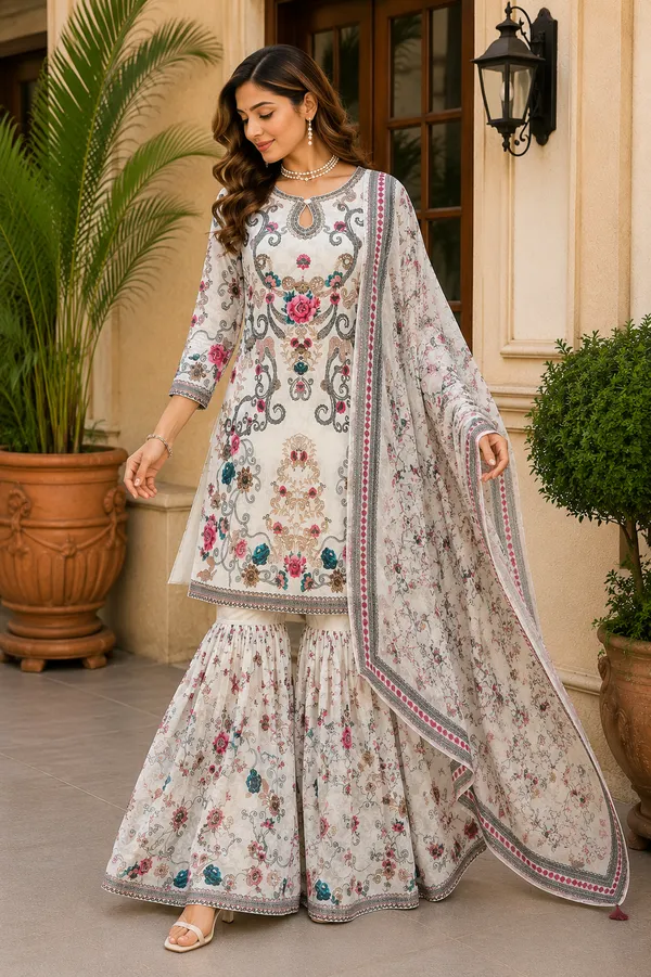 Off_White_Silk_Crepe_Printed_Kurta_Sharara_Dupatta_Set