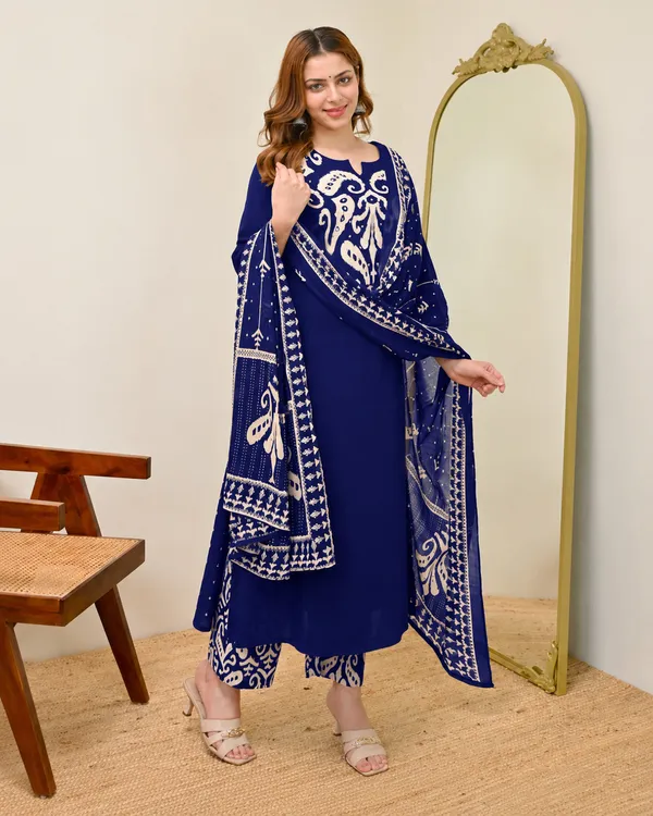 Royal_Blue_Women_Cotton_Kalamkari_Print_Kurta_Set_with_Dupatta