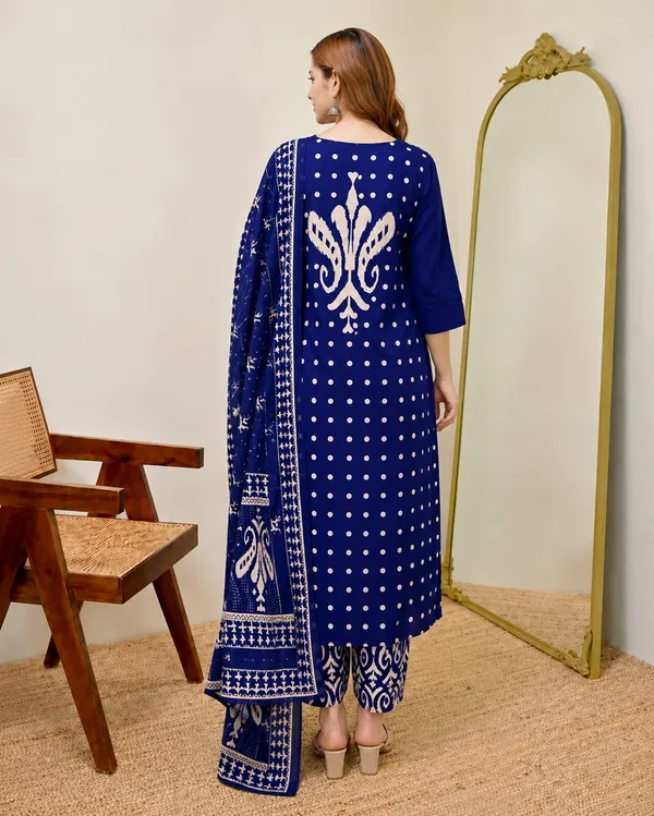 Royal_Blue_Women_Cotton_Kalamkari_Print_Kurta_Set_with_Dupatta