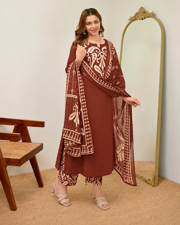 Rust_Brown_Cotton_Kalamkari_Print_Kurta_Set_with_Dupatta_for_Women