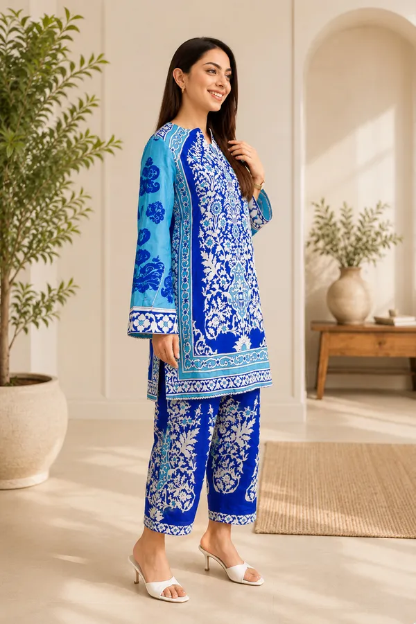 Blue_Floral_Printed_Silk_Blend_Kurta_Wide_Leg_Pant_Set