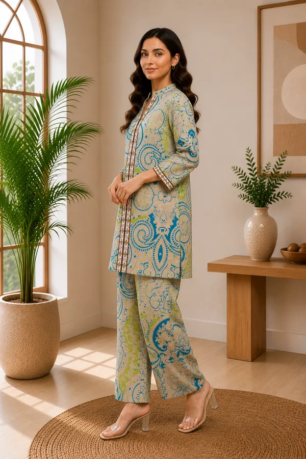 Gold_Blue_Paisley_Printed_Silk_Blend_Co-Ord_Set_for_Women