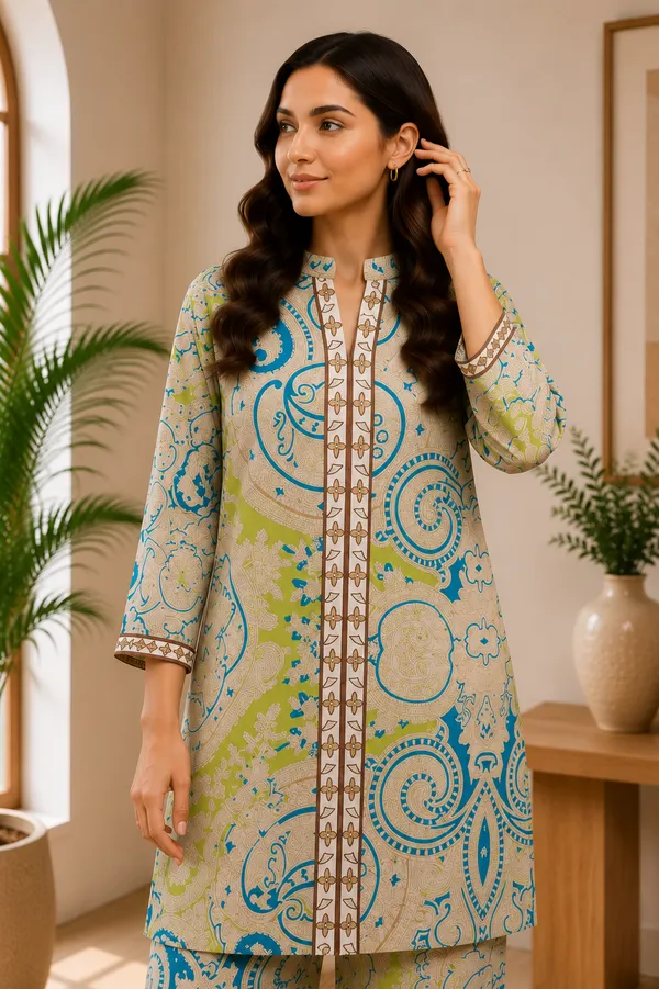 Gold_Blue_Paisley_Printed_Silk_Blend_Co-Ord_Set_for_Women