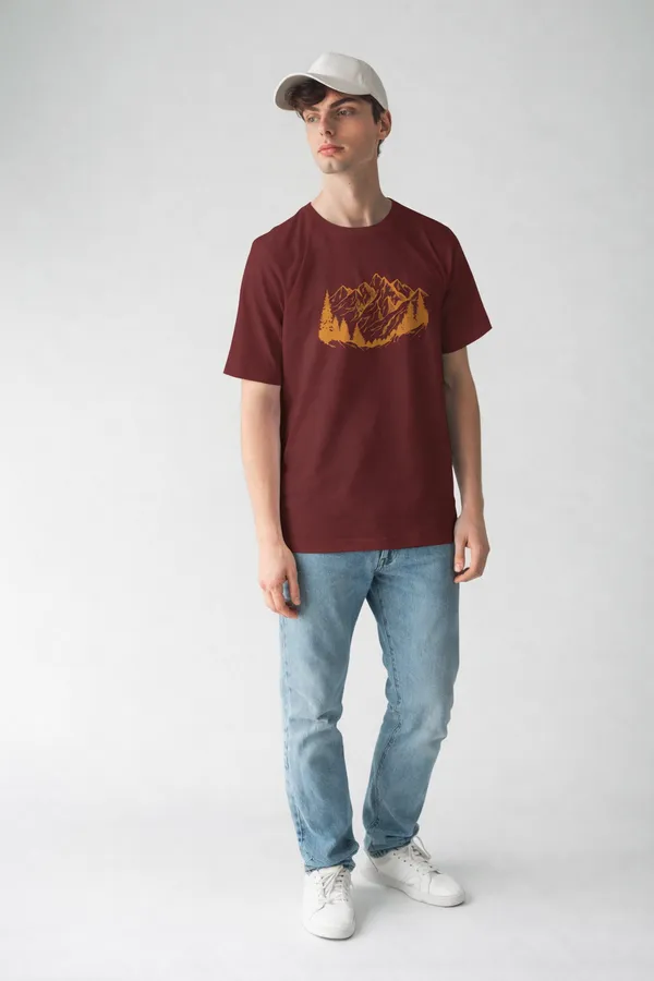 Maroon_Pure_Cotton_Round_Neck_Graphic_Print_Half_Sleeve_T-Shirt_For_Men
