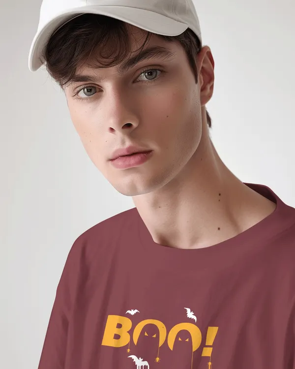 Maroon_Cotton_Blend_Round_Neck_Graphic_Print_Half_Sleeve_T-Shirt_For_Men