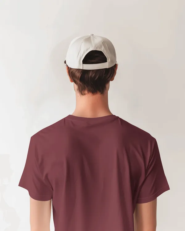 Maroon_Cotton_Blend_Round_Neck_Graphic_Print_Half_Sleeve_T-Shirt_For_Men