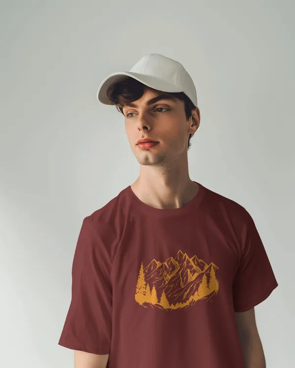 Maroon_Pure_Cotton_Round_Neck_Graphic_Print_Half_Sleeve_T-Shirt_For_Men