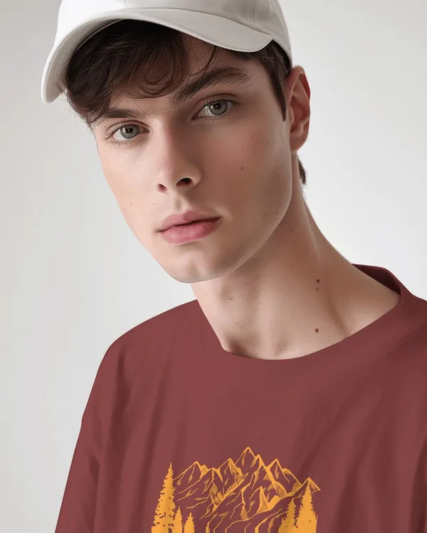 Maroon_Pure_Cotton_Round_Neck_Graphic_Print_Half_Sleeve_T-Shirt_For_Men
