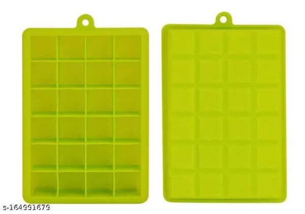 Green_24_Grid_Silicone_Ice_Cube_Tray_Mold_For_Freezer_2_Pcs_-_Green_(Pack_Of_2)