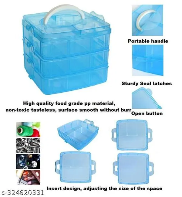 Blue_3_Layers_18_Grid_Plastic_Transparent_Jewelry/Makeup/Cosmetic_Storage_Box_Portable_Jewelry_Box_Accessories_For_Earrings_Ring