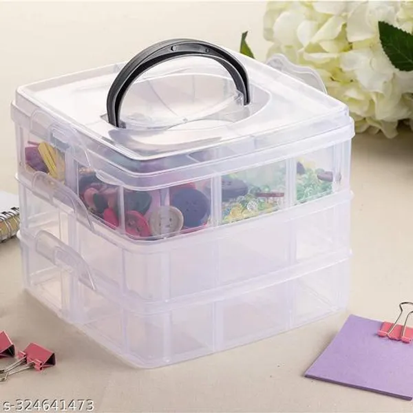 White_3_Layers_18_Grid_Plastic_Transparent_Jewelry/Makeup/Cosmetic_Storage_Box_Portable_Jewelry_Box_Accessories_For_Earrings_Ring_(Pack_Of_3)