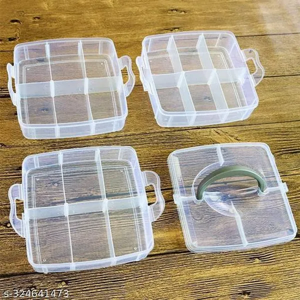 White_3_Layers_18_Grid_Plastic_Transparent_Jewelry/Makeup/Cosmetic_Storage_Box_Portable_Jewelry_Box_Accessories_For_Earrings_Ring_(Pack_Of_3)