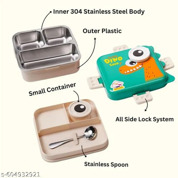 Green_Super_Dinosaur_Green_Kids_Lunch_Box_–_Stainless_Steel_Insulated_Tiffin_For_School_With_Spoon
