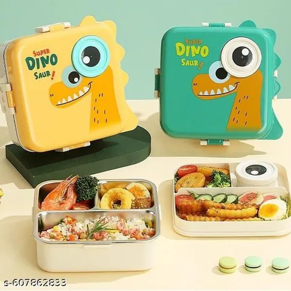 Green_Premium_3_Compartment_Dinosaur_Lunch_Box_For_Kids_–_Stainless_Steel