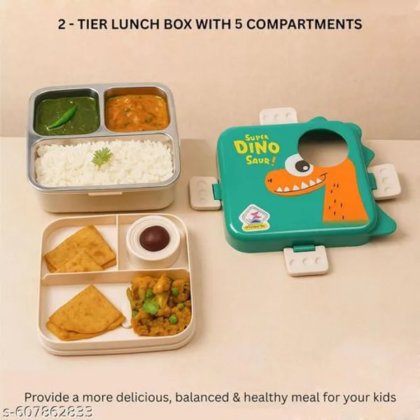 Green_Premium_3_Compartment_Dinosaur_Lunch_Box_For_Kids_–_Stainless_Steel