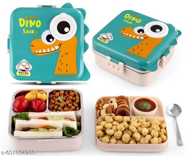 Green_Kids_Fun_Dino_Theme_Stainless_Steel_Bento_Lunch_Box_For_School_(Pack_Of_2)