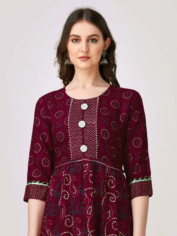 Maroon_Maroon_Self_Design_Anarkali_Kurta_For_Women