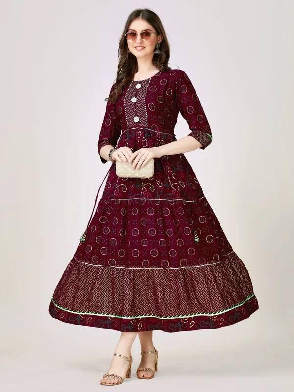 Maroon_Maroon_Self_Design_Anarkali_Kurta_For_Women