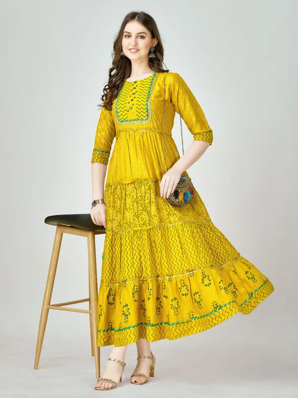 Yellow::Green_&_Yellow_Yellow_&_Green_Self_Design_Anarkali_Kurta_For_Women