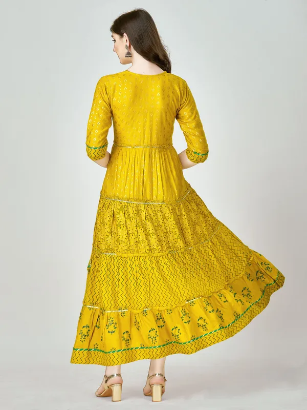 Yellow::Green_&_Yellow_Yellow_&_Green_Self_Design_Anarkali_Kurta_For_Women