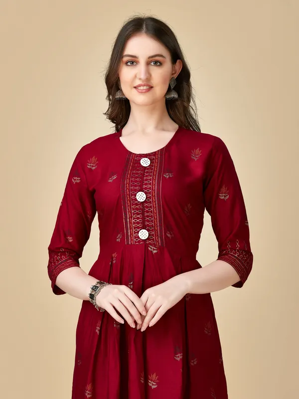 Maroon_Maroon_Self_Design_Anarkali_Kurta_For_Women