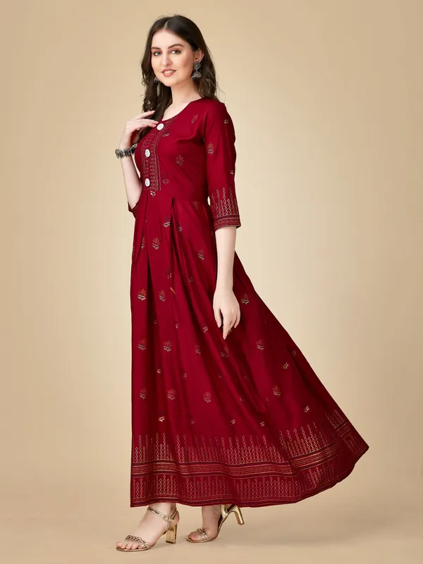 Maroon_Maroon_Self_Design_Anarkali_Kurta_For_Women