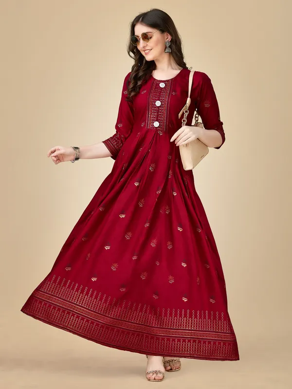 Maroon_Maroon_Self_Design_Anarkali_Kurta_For_Women