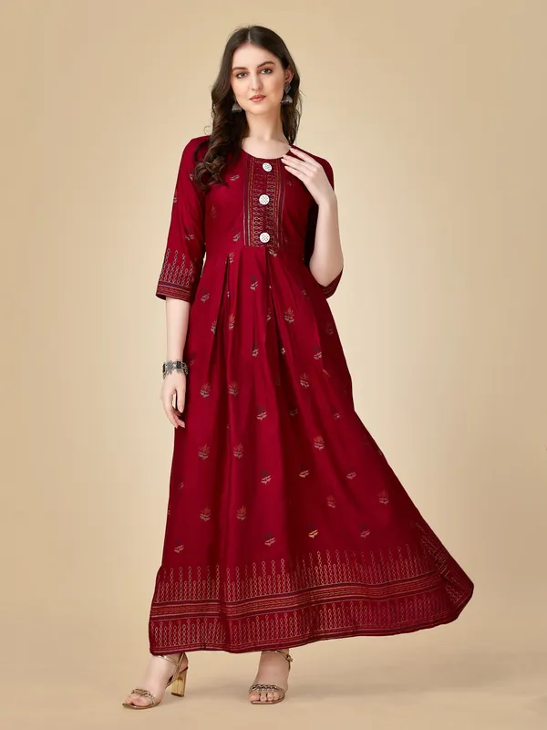 Maroon_Maroon_Self_Design_Anarkali_Kurta_For_Women