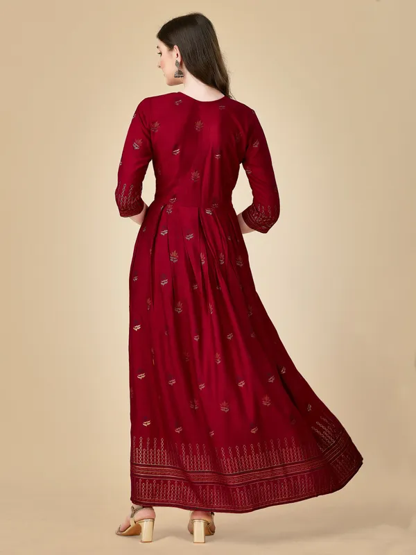 Maroon_Maroon_Self_Design_Anarkali_Kurta_For_Women