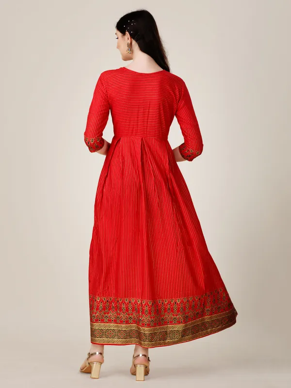 Red::Gold_&_Red_Red_&_Gold_Embroidered_Anarkali_Kurta_For_Women