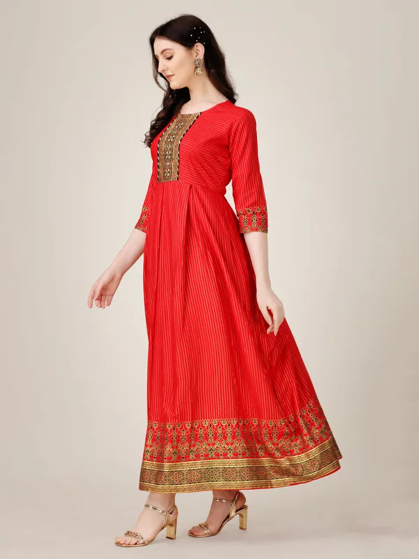 Red::Gold_&_Red_Red_&_Gold_Embroidered_Anarkali_Kurta_For_Women