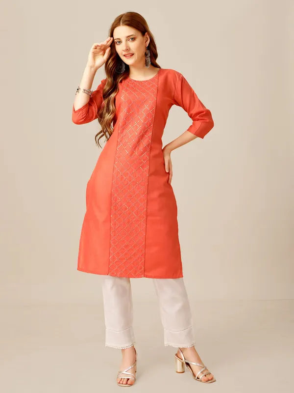 Orange_&_Coral_Kurta_Pant_Set_For_Women
