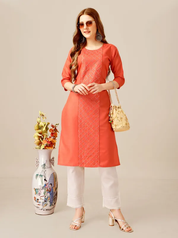 Orange_&_Coral_Kurta_Pant_Set_For_Women