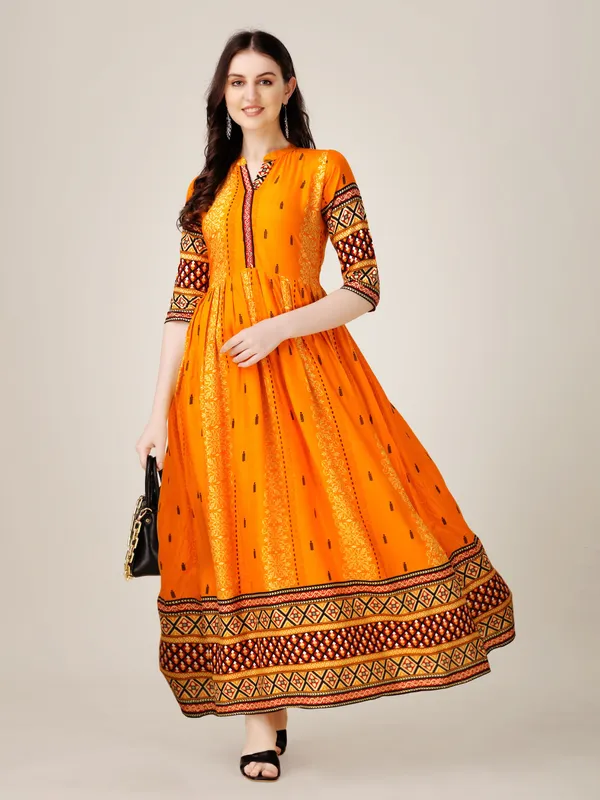 Yellow::Maroon_&_Multicolor_Yellow_&_Maroon_Striped_Anarkali_Kurta_For_Women