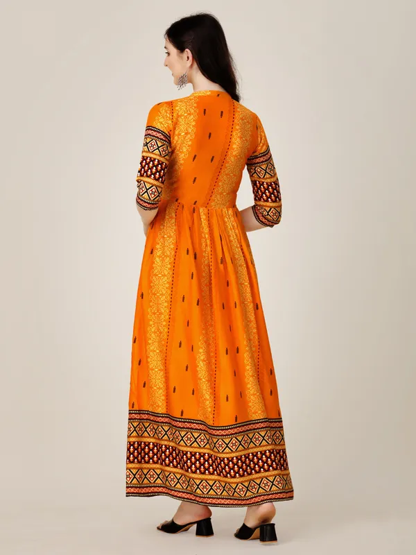 Yellow::Maroon_&_Multicolor_Yellow_&_Maroon_Striped_Anarkali_Kurta_For_Women