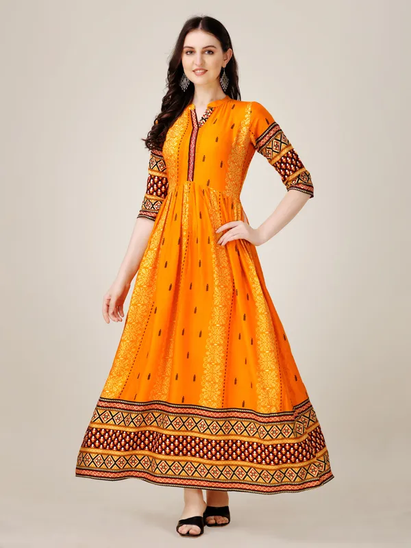 Yellow::Maroon_&_Multicolor_Yellow_&_Maroon_Striped_Anarkali_Kurta_For_Women