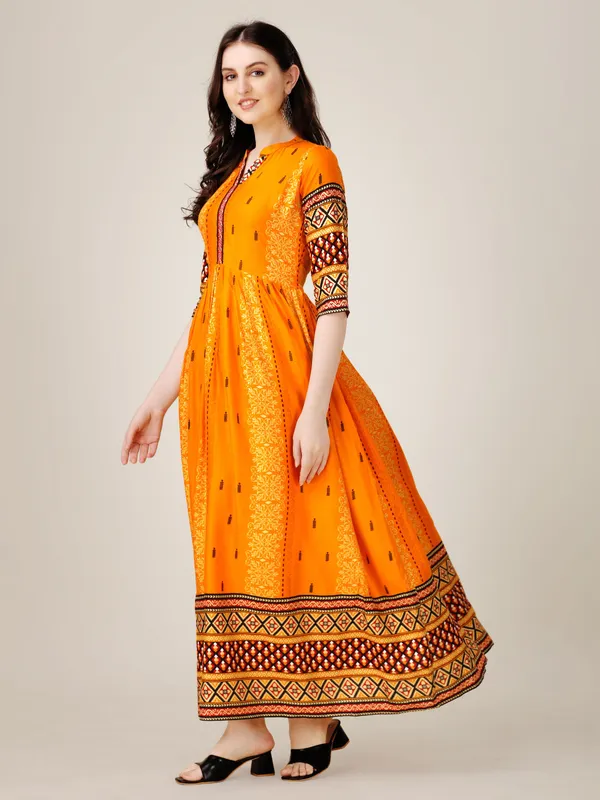 Yellow::Maroon_&_Multicolor_Yellow_&_Maroon_Striped_Anarkali_Kurta_For_Women