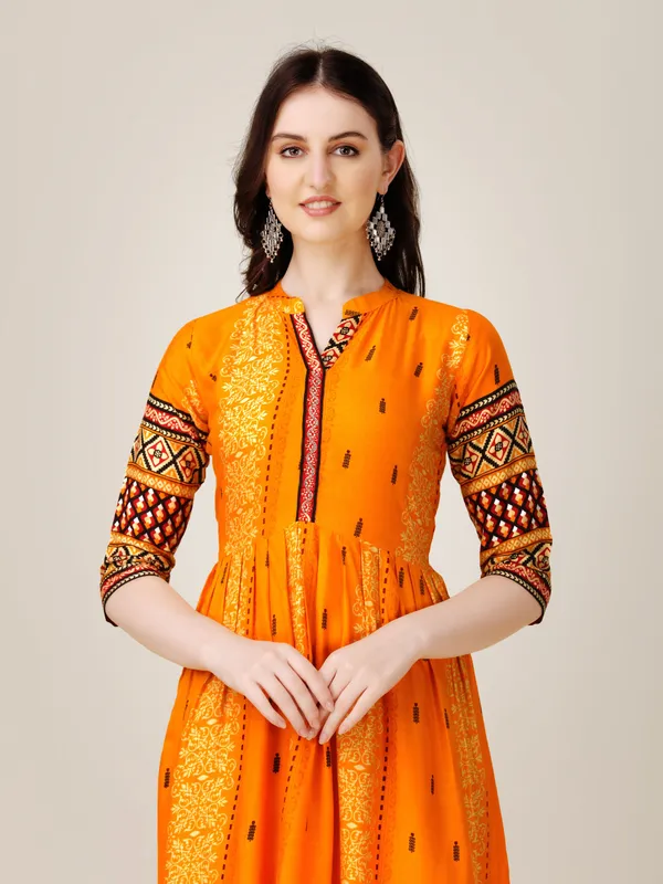 Yellow::Maroon_&_Multicolor_Yellow_&_Maroon_Striped_Anarkali_Kurta_For_Women